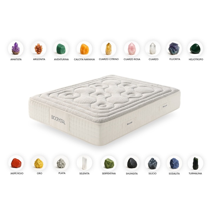 Матрак, вискоеластичен, Moonia, Biocrystal Selenium 27, 90X190x27 см, плат Biocrystal, турмалин и електростатичен баланс, средна твърдост, сив