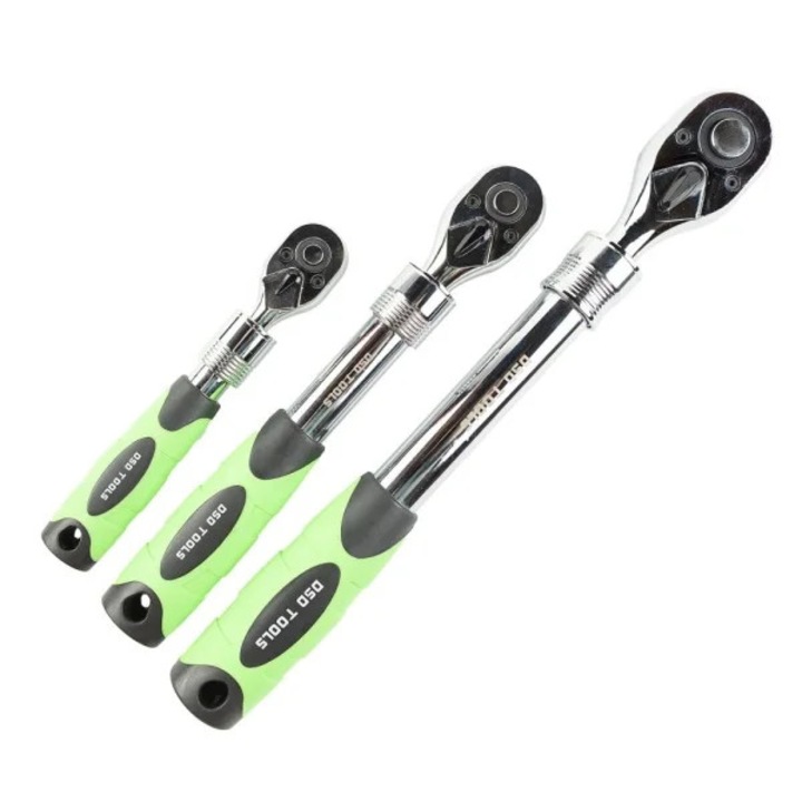 Set 3 piese clichet extensibil DSD Tools, 1/4" - 3/8" - 1/2", lungimi variabile, maner ergonomic