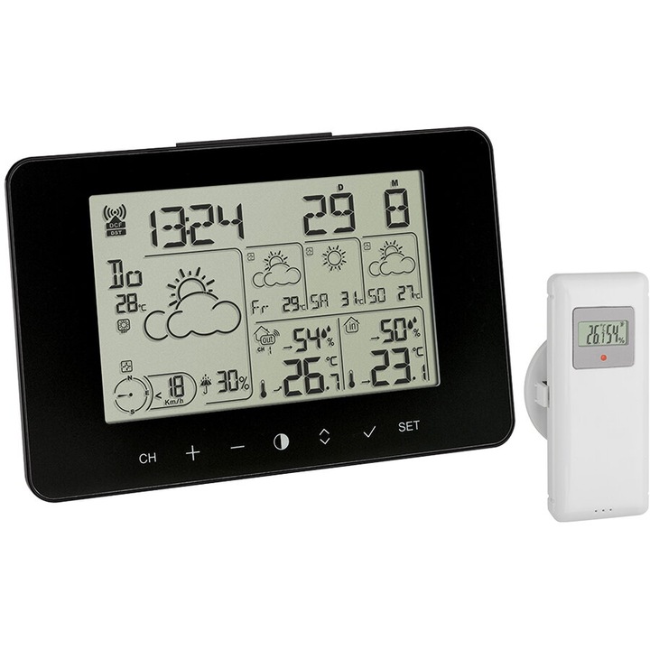 Statie meteo cu radio, Wireless, Negru