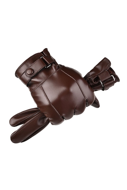 Manusi barbati, model elegant, prindere cu capse, tematica cool winter essentials, marime universala, maro, EFAYN