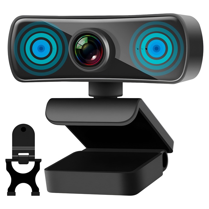 Webkamera 2K QHD, 4MP, Sztereó Mikrofon, Fekete, USB Plug&Play