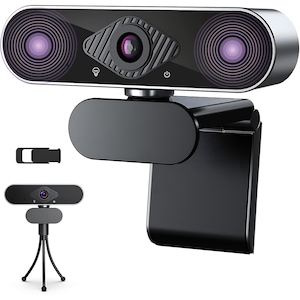 Camera Web Full HD 1080P 30fps, Webcam PC cu Auto-Focus, Microfon Reducere Zgomot, Unghi Larg 120°, Rotatie 360°, Tehnologie HDR, USB 2.0 Plug and Play, Trepied, Conferinte Online, Streaming, Lucru Remote