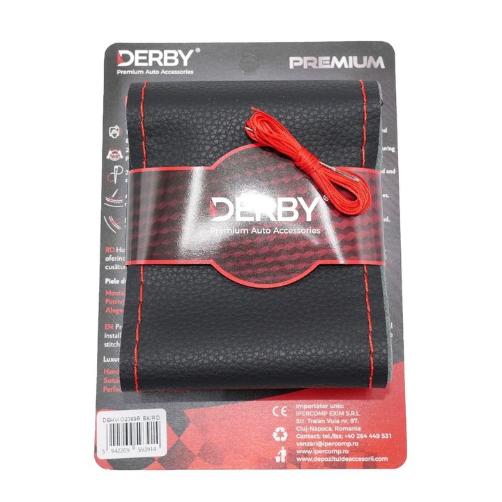 Husă Volan Derby, Neagră, Cusătură Roșie, Diametru 38 cm