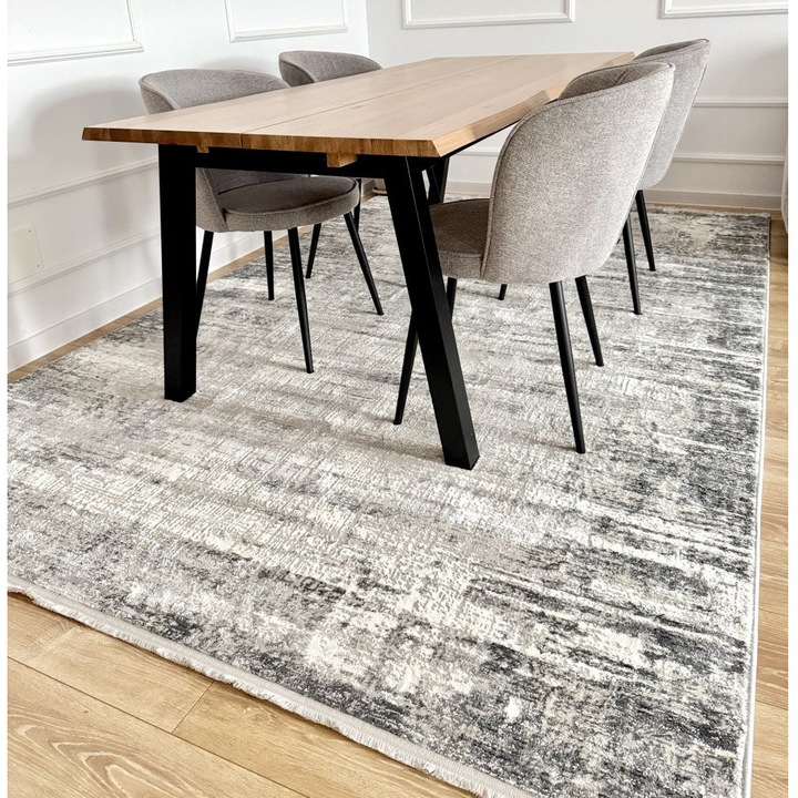 Covor poliester, gri si alb, 250x400cm, textura fina