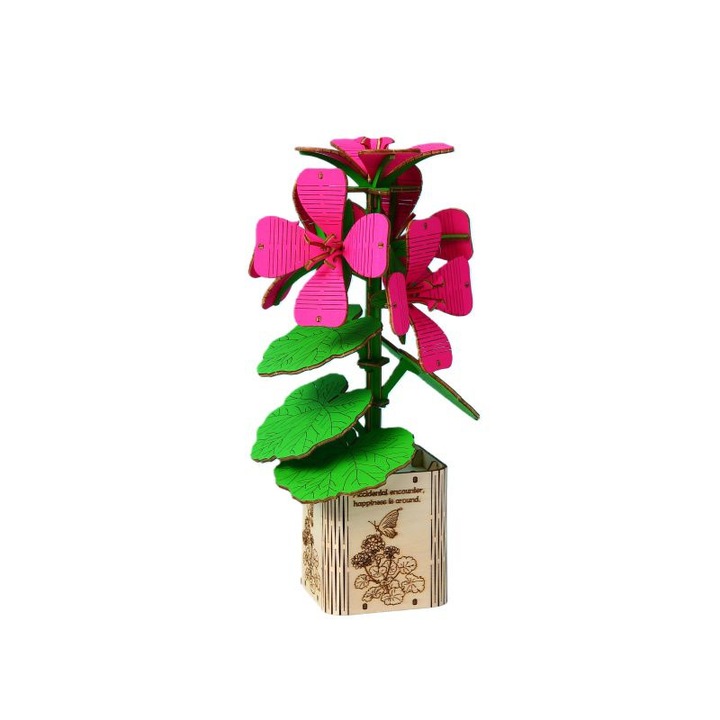 Multiversum 3D fa puzzle - Muskátli virág cserepes, 128 db