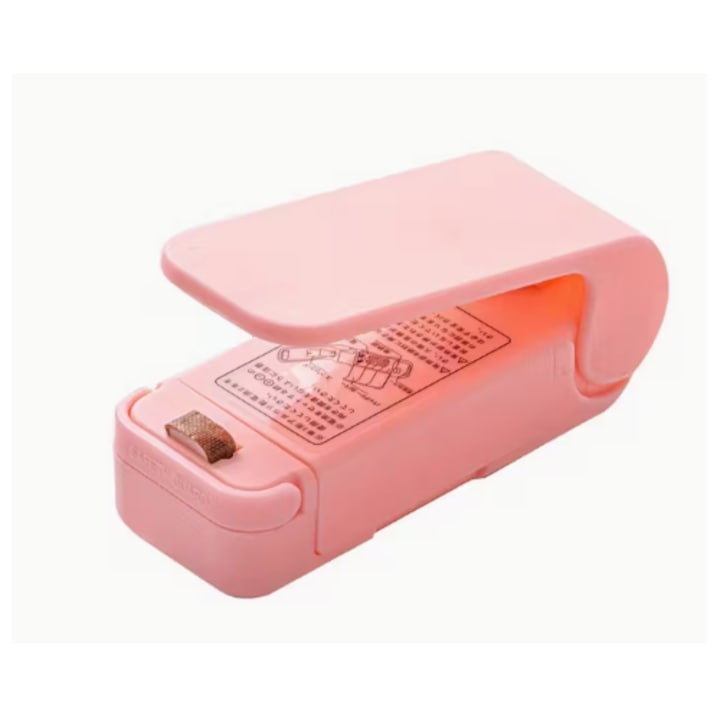 Mini aparat de etansat pungi, aparat de etansat si taiat cu vid portabil, pentru pungi de plastic proaspete pentru gustari, fursecuri, verde - baterie neinclusa, roz
