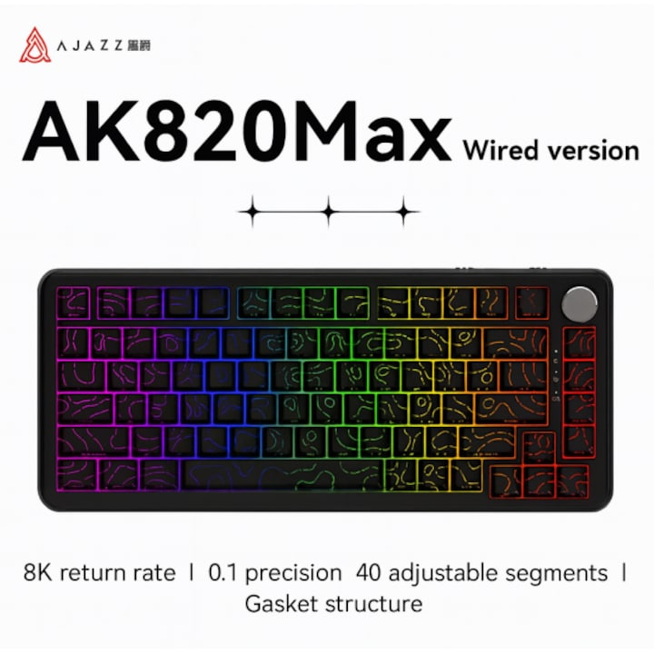 Механична клавиатура AJAZZ AK820 MAX, RGB подсветка, черна, за игри