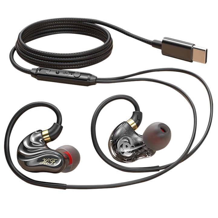 Casti cu fir Holiper Over-Ear, USB-C, extra bas, cablu de 1, 2 m