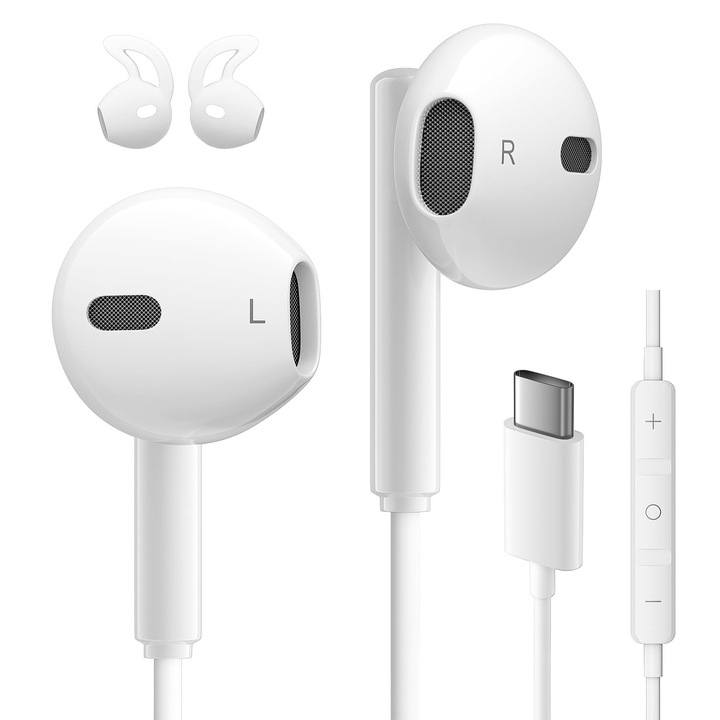 Casti Intraauriculare AILZPXX cu Cablu USB-C, Stereo, Hifi, Alb