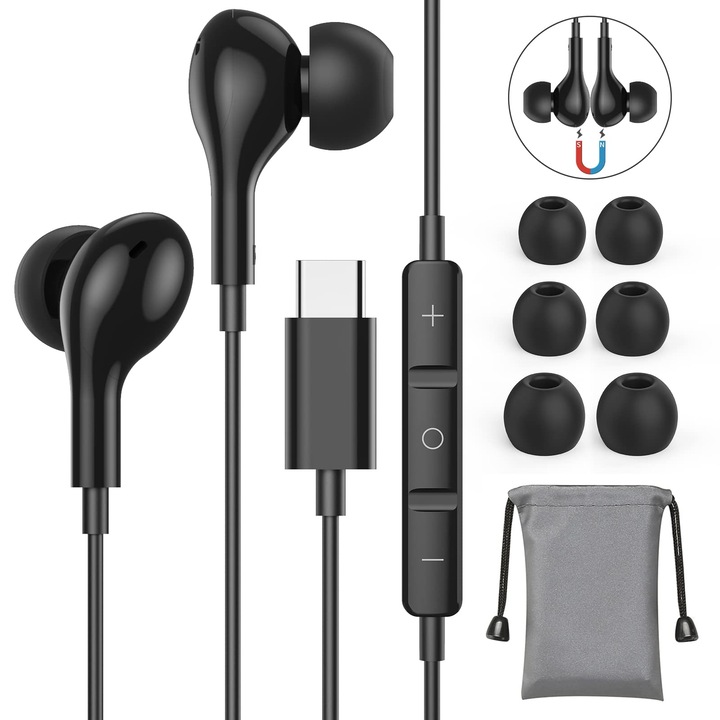 Casti Intraauriculare Guguearth cu Conector USB-C, magnetice, pentru diverse dispozitive, multicolor