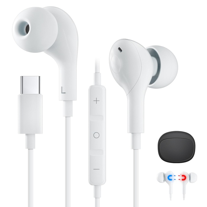 Casti cu fir suohong, intraauriculare, USB-C, magnetice, alb