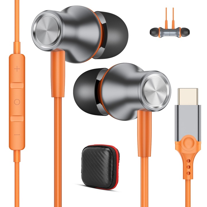 Casti in ear, ASKUBSKU, cu cablu, USB-C, colorate