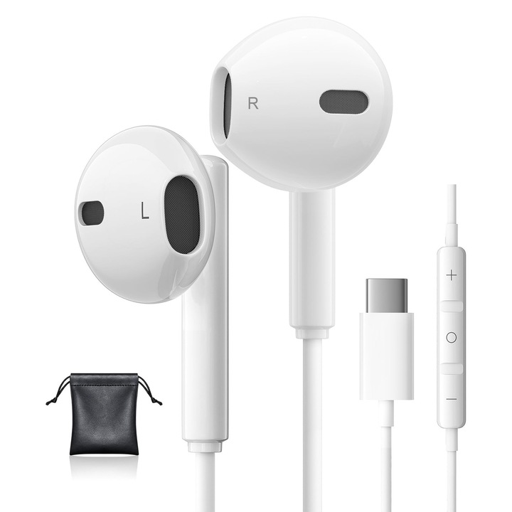 Căști cu fir TUBhanggai USB-C HiFi, microfon, alb