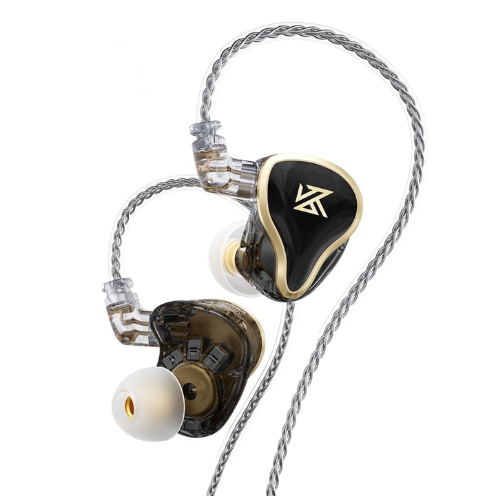 Casti In-Ear KZA COUSTICS Kz Zas, driver hibrid 1Dd+7Ba, cablu OFC placat cu argint, negru