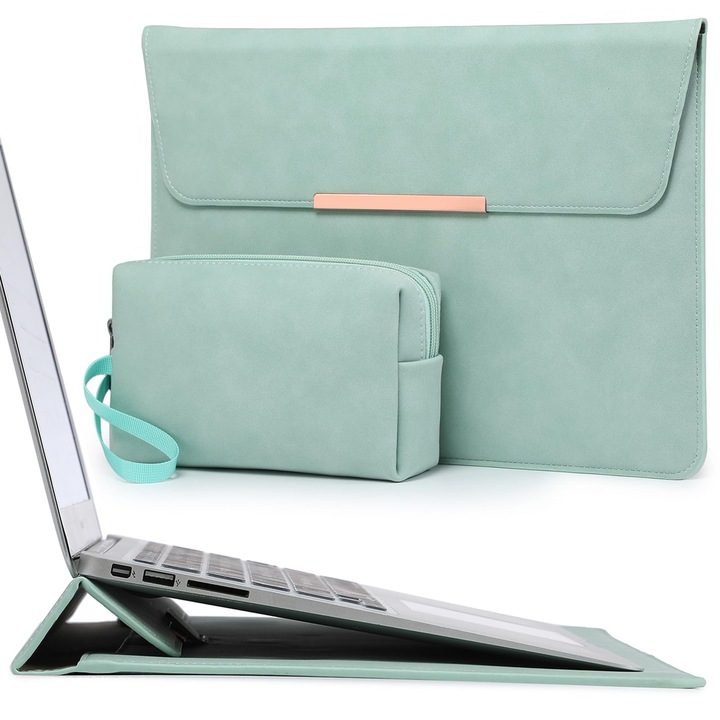 Husă laptop Hyzuo 15-16 inch, verde mentă, cu funcție de suport