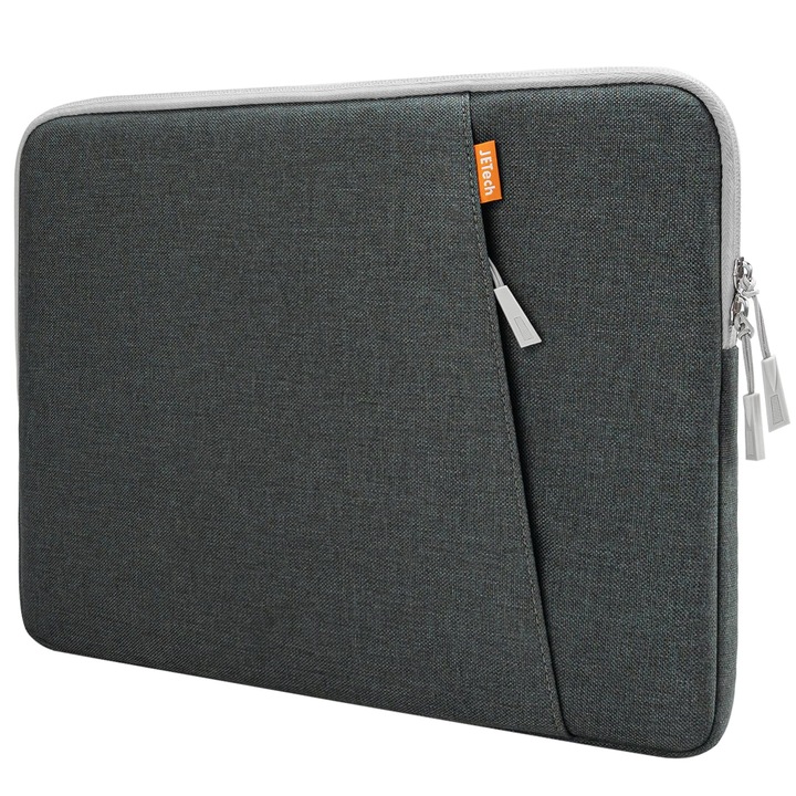 Husă laptop Jetech, impermeabilă, cu buzunar, 14 inch, gri închis