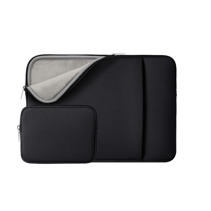 Husă pentru laptop RAINYEAR neagră, 13 inch, cu buzunar frontal, pentru Macbook Air și Pro