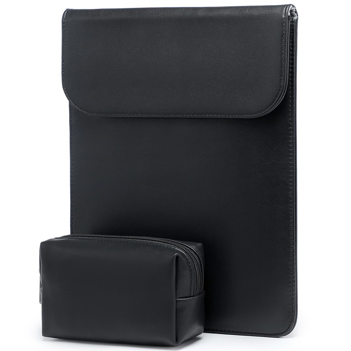 Husă laptop Hyzuo, 13.3-14 inch, piele întoarsă sintetică, negru