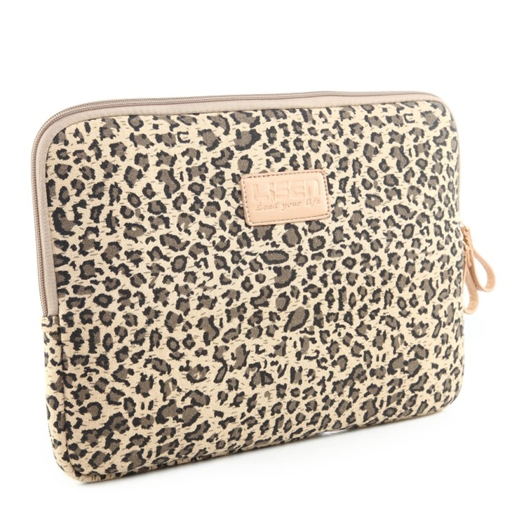 Geantă laptop, fdsmall, neopren impermeabil, galben leopard, 14 inch
