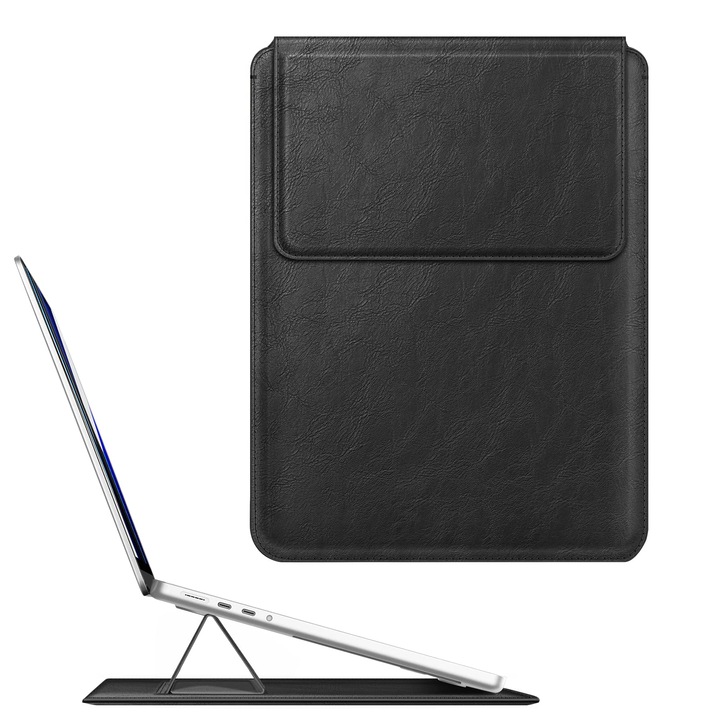 Geantă laptop Fintie 13.6 inch, cu suport, neagră