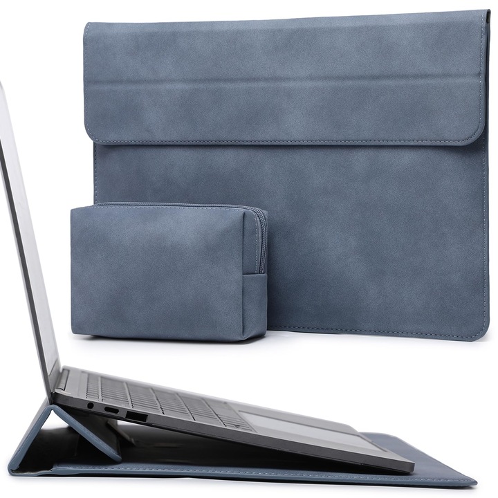 Husă laptop HYZUO 13 inch, albastru închis, cu funcție de suport, buzunar mic