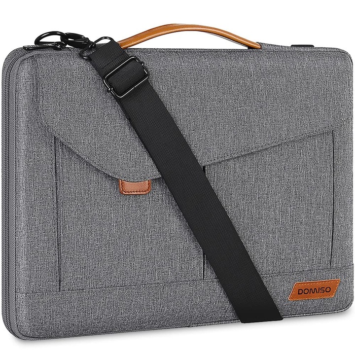 Geantă laptop Domiso, impermeabilă, gri, 15-15.6 inch