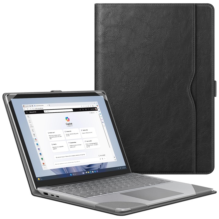 Husă laptop Fintie, piele PU, 15 inch, neagră