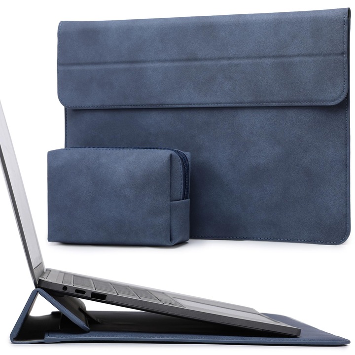 Husă laptop HYZUO, 13 inch, albastru marin, cu funcție de suport, cu buzunar mic