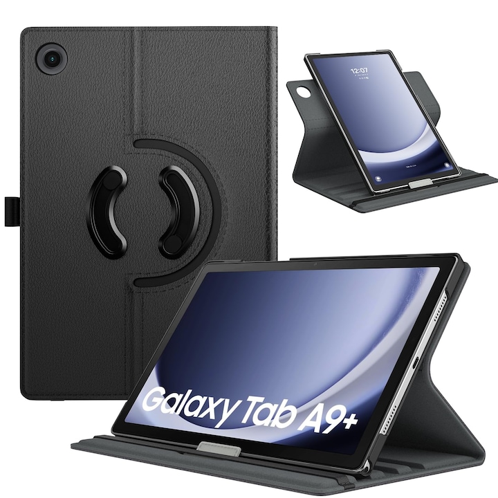 Husă rotativă Timovo pentru tabletă, 11 inch, suport rotativ, neagră
