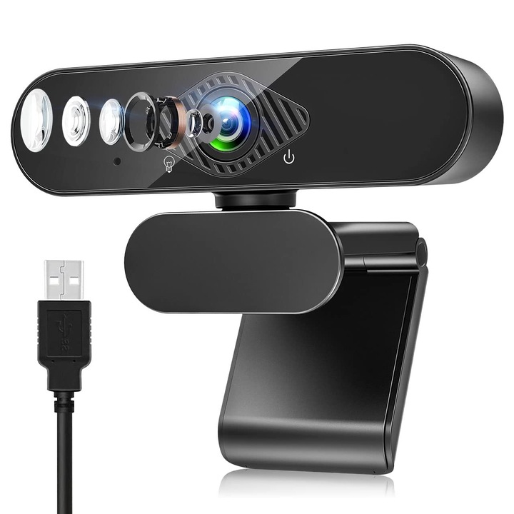 Webkamera Dancial 1080P, mikrofon, 120°-os látómező, forgatható, USB 2.0