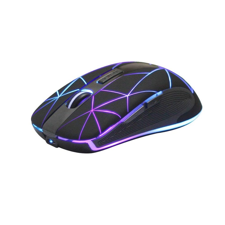 Безжична мишка Rii, оптична 2.4G, 7 LED осветление, черна