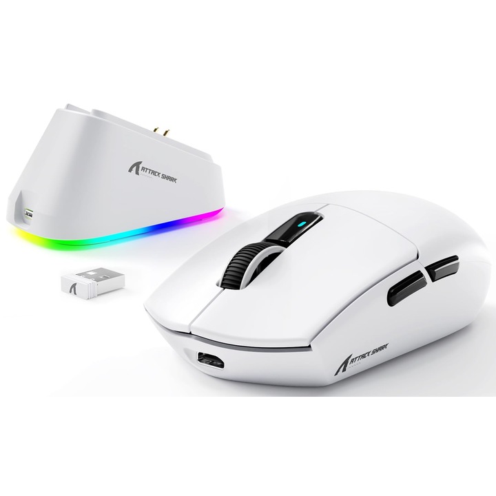 Attack Shark G3Pro gamer egér, vezeték nélküli, Pixart szenzor, fehér, 59g