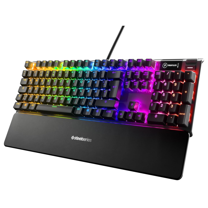 Tastatură mecanică SteelSeries Apex 7, QWERTZ, comutator roșu, OLED, neagră