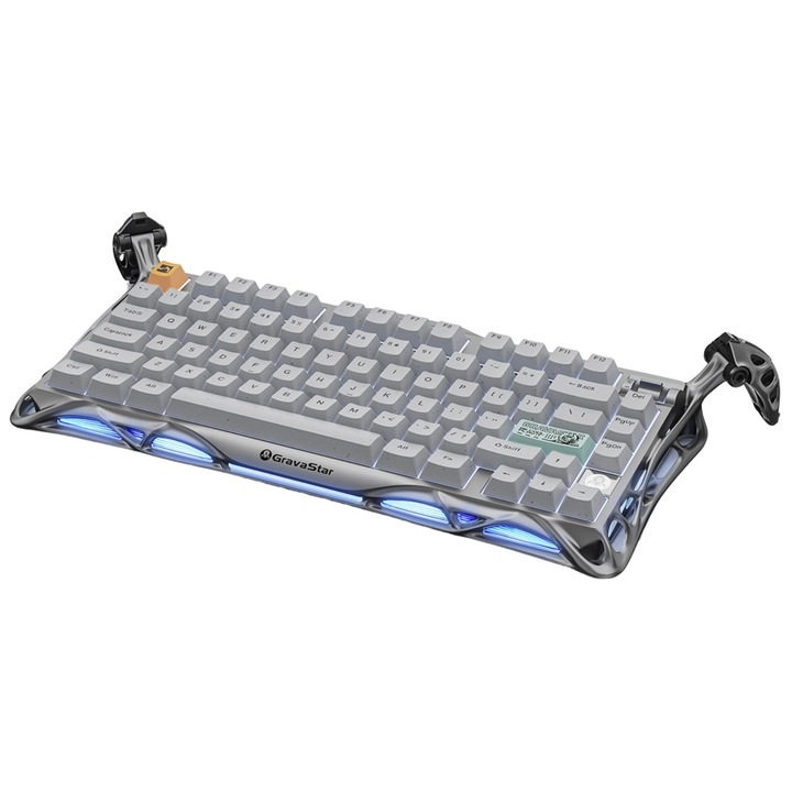 Геймърска клавиатура, GravaStar, Mercury K1 Pro, безжична механична, RGB осветление, сребристо сиво