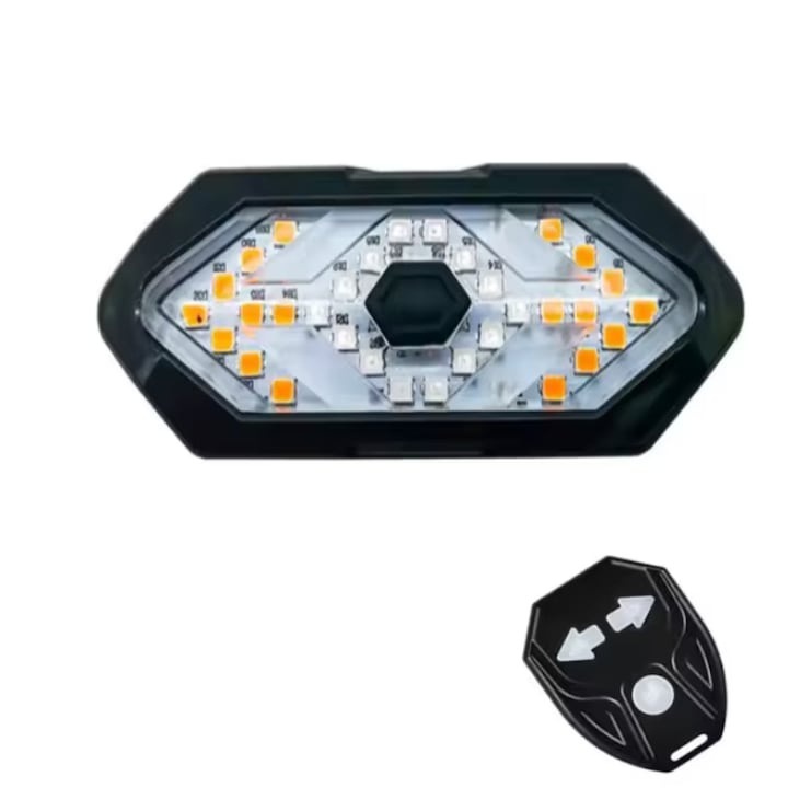 Lumina spate bicicleta cu semnalizare, IPX4, reincarcabila USB, 5 moduri de iluminare, telecomanda pe ghidon, 900 mAh, 9.4 x 3.3 cm, neagra – siguranta maxima si vizibilitate in orice conditii