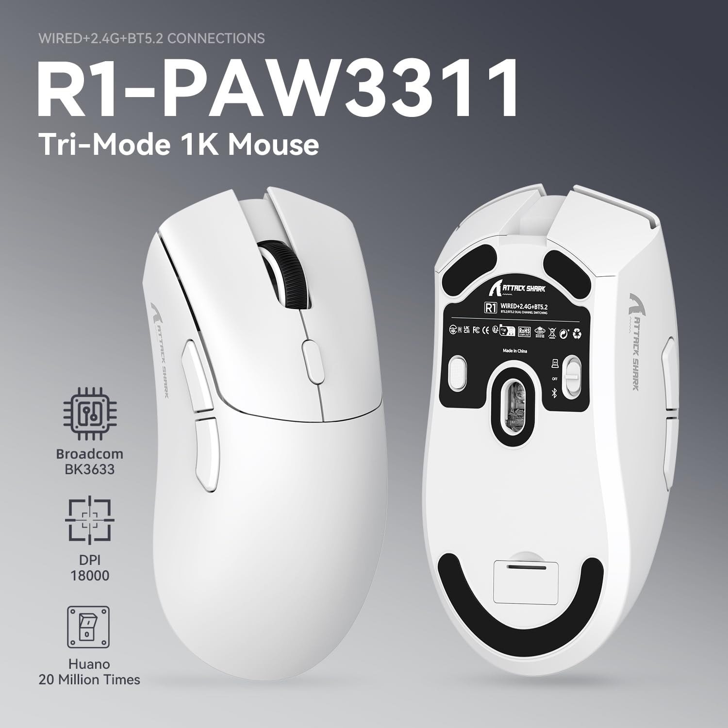 Mouse pentru jocuri AjieQaQ Attack Shark R1 Mouse Bluetooth fara