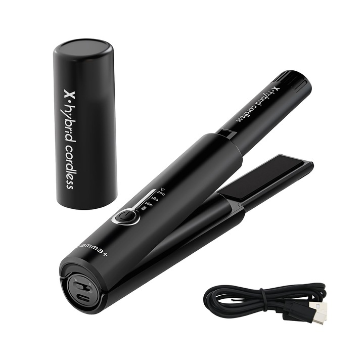 GAMMA+ X-Hybrid vezeték nélküli hajvasaló, mini 2 az 1-ben, 3 hőmérséklet-beállítás, hordozható, USB Type C töltés