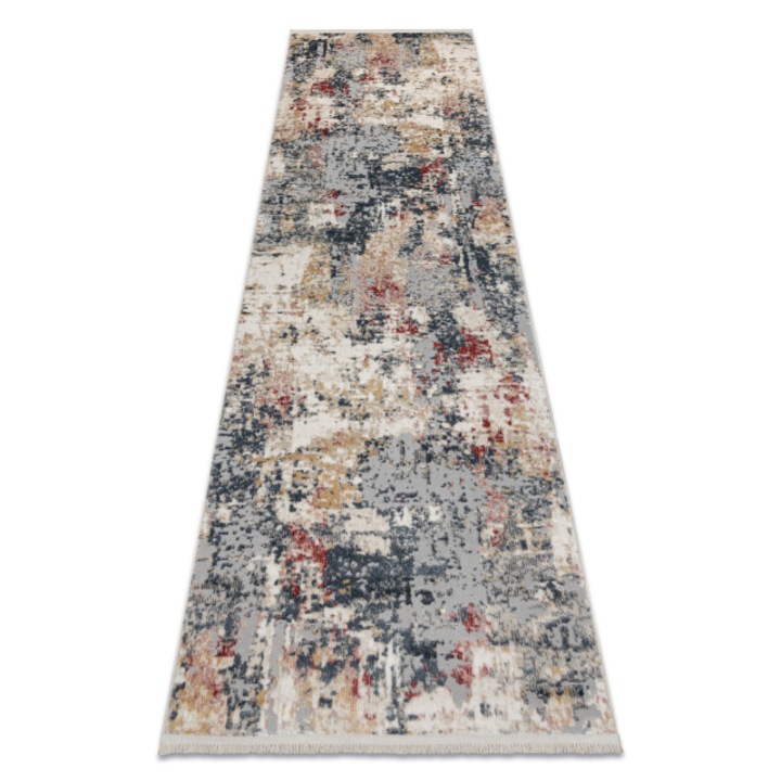 Distin 0123a covor, DYWANY ŁUSZCZÓW traversa modern roz / pudrat / alb - ornament, vintage, franjuri, 80x200 cm