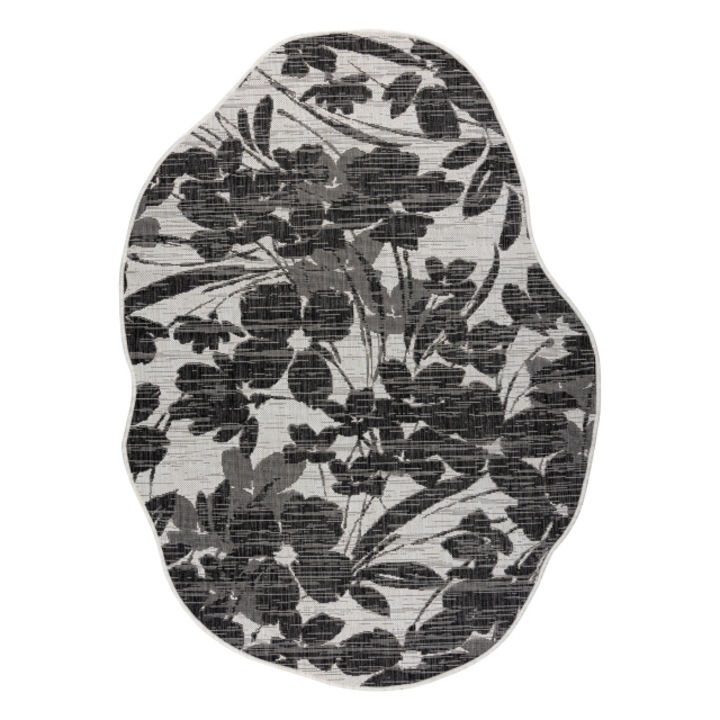 Covor organic din sisal 2735 flori ecru / negru – natural, DYWANY ŁUSZCZÓW modern, forma neregulata, 120x170 cm