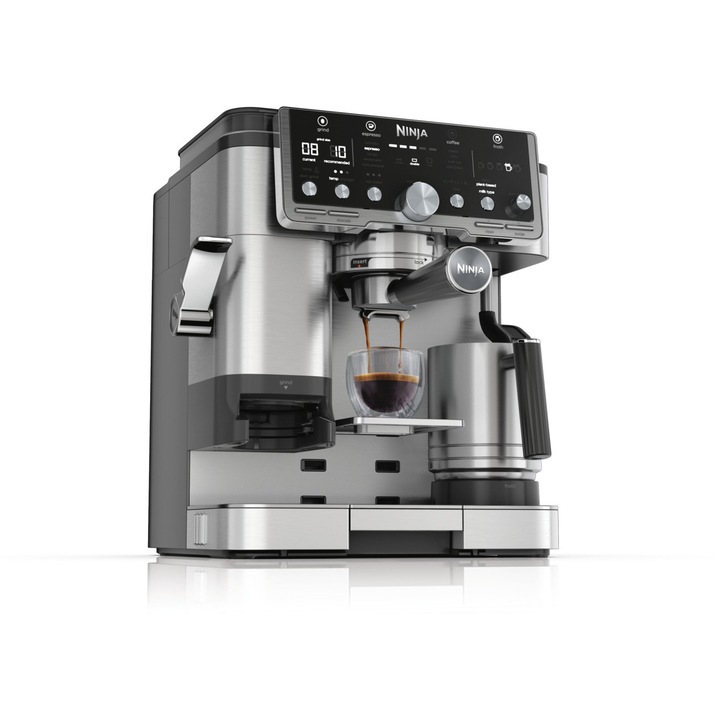Espressor Semi-Automat Ninja ES701EU, 1650 W, 9 bar, Espresso, Cappuccino, Rezervor 2 L, Negru