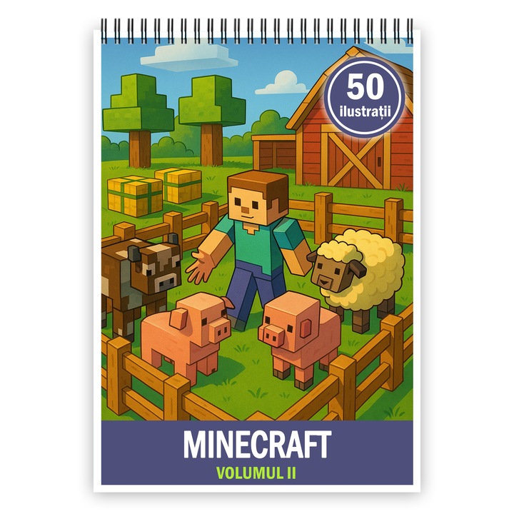 Carte de colorat pentru copii, 50 de ilustratii Minecraft - Volumul II, 106 pagini, Format: A5, Editura Cadouri Legendare