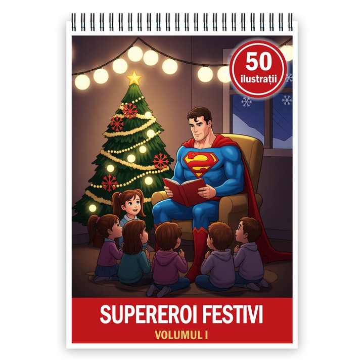 Книжка за оцветяване с 50 илюстрации Празнични супергерои - том I, 106 страници, формат: A4, издател: Cadouri Legendare