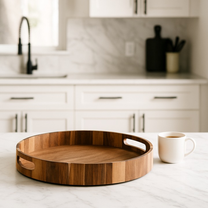 Kerek tálalótálca, Ø35 x 5 cm, akácfa, barna