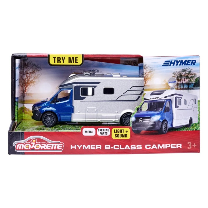 Rulota Majorette Hymer B-Class, 1:43, efecte sonore, anvelope din cauciuc moale, multicolor