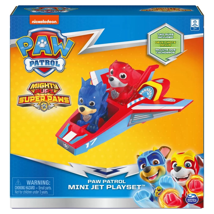 Set de joacă Patrula cățelușilor Mini Jet, Spin Master, figurine Chase și Marshall, plastic, 3 ani