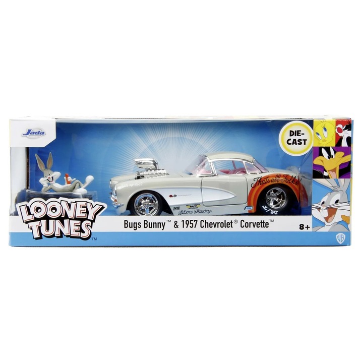 Masinuta metalica, Simba, Chevrolet Corvette 1957, figurina Bugs Bunny, 19cm