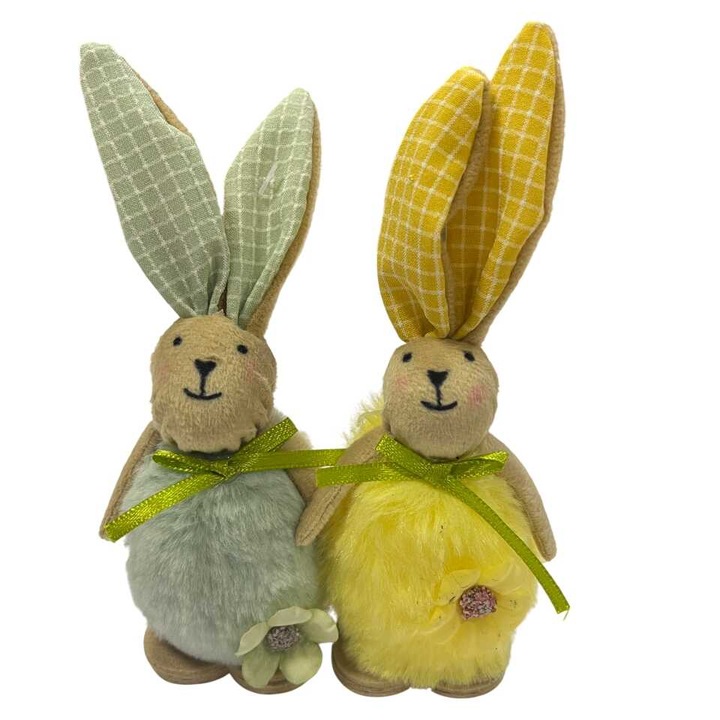 Accesoriu decorativ Iepuraș zâmbitor pufos, lucrat manual, decor de masă de Paște, 15cm