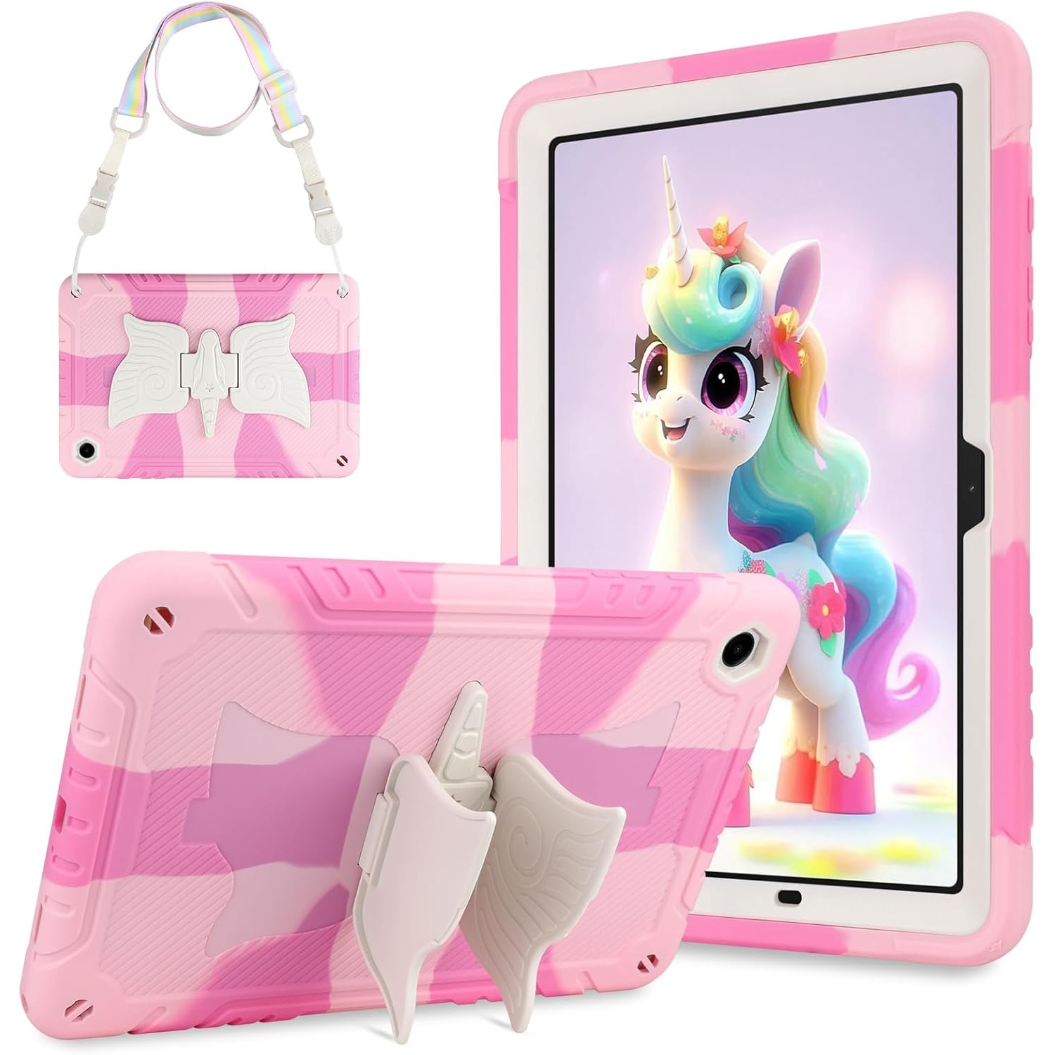 Husa pentru Samsung Galaxy Tab A9+/A9 Plus, 11 inch 2023, SM-X210/SM-X216/SM-X218, rezistenta la socuri, pentru copii si fete, cu curea de umar cu suport unicorn