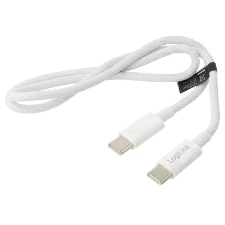 USB 2.0 C - USB C kábel 0.5m 3A 60W fehér 480Mbps adat /töltő Logilink CU0340