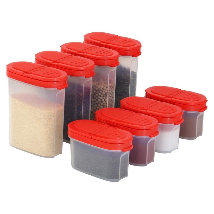 Set de cutii pentru condimente, Signora Ware, 8 recipiente etanșe, plastic fără BPA, mari și mici